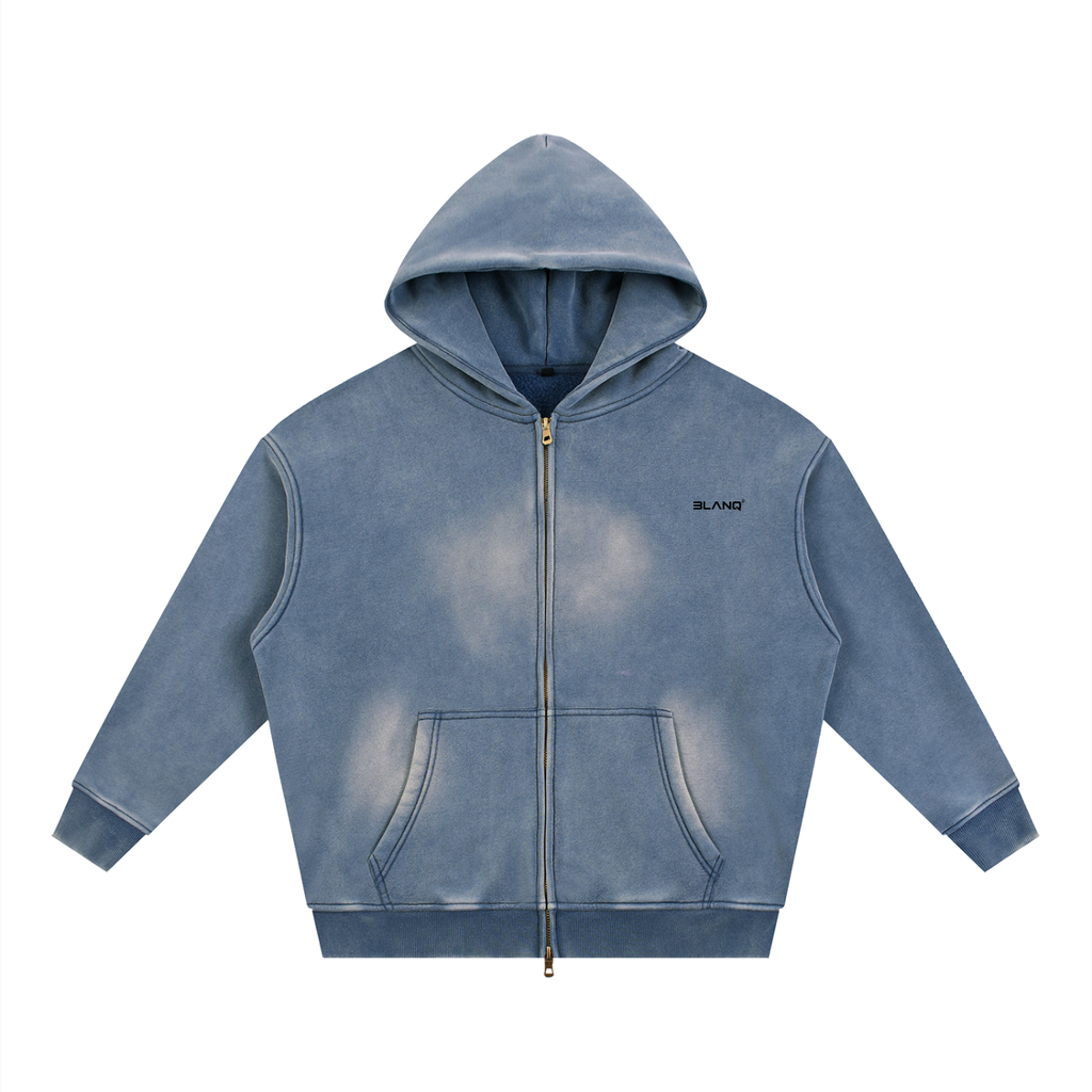 SUNFADE TWO-WAY ZIPPER BOXY FLEECE HOODIE