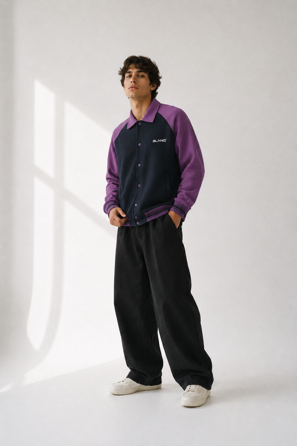 CONTRAST RAGLAN SLEEVE BASEBALL JACKET