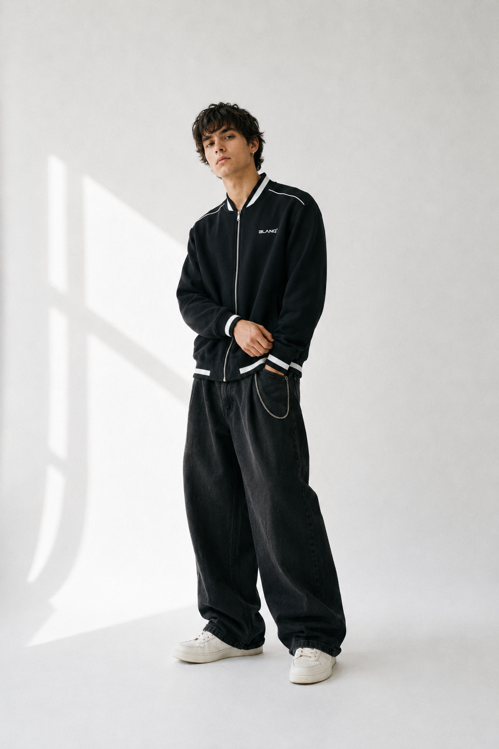 CONTRAST PIPING ZIP BOMBER JACKET