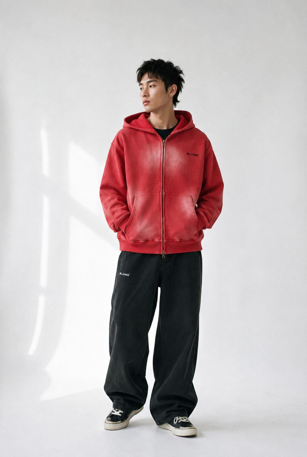 SUNFADE TWO-WAY ZIPPER BOXY FLEECE HOODIE