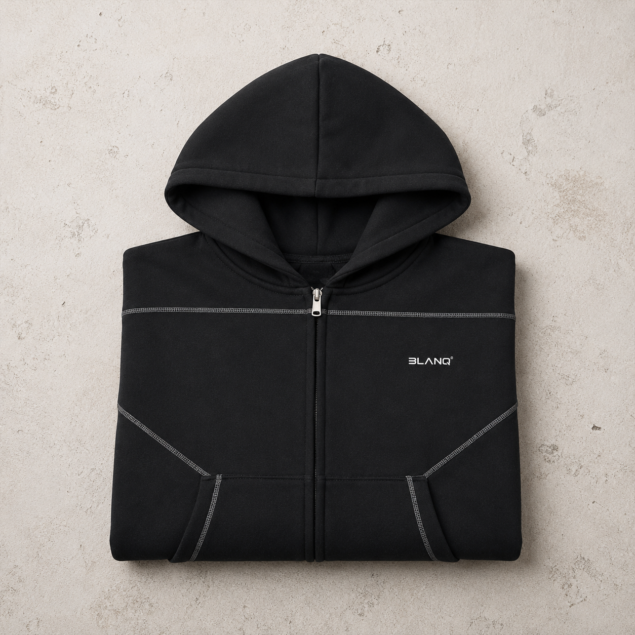 CONTRAST-STITCHED BOXY FLEECE ZIP HOODIE