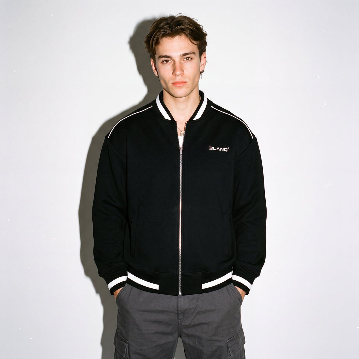 CONTRAST PIPING ZIP BOMBER JACKET - BLANQ²