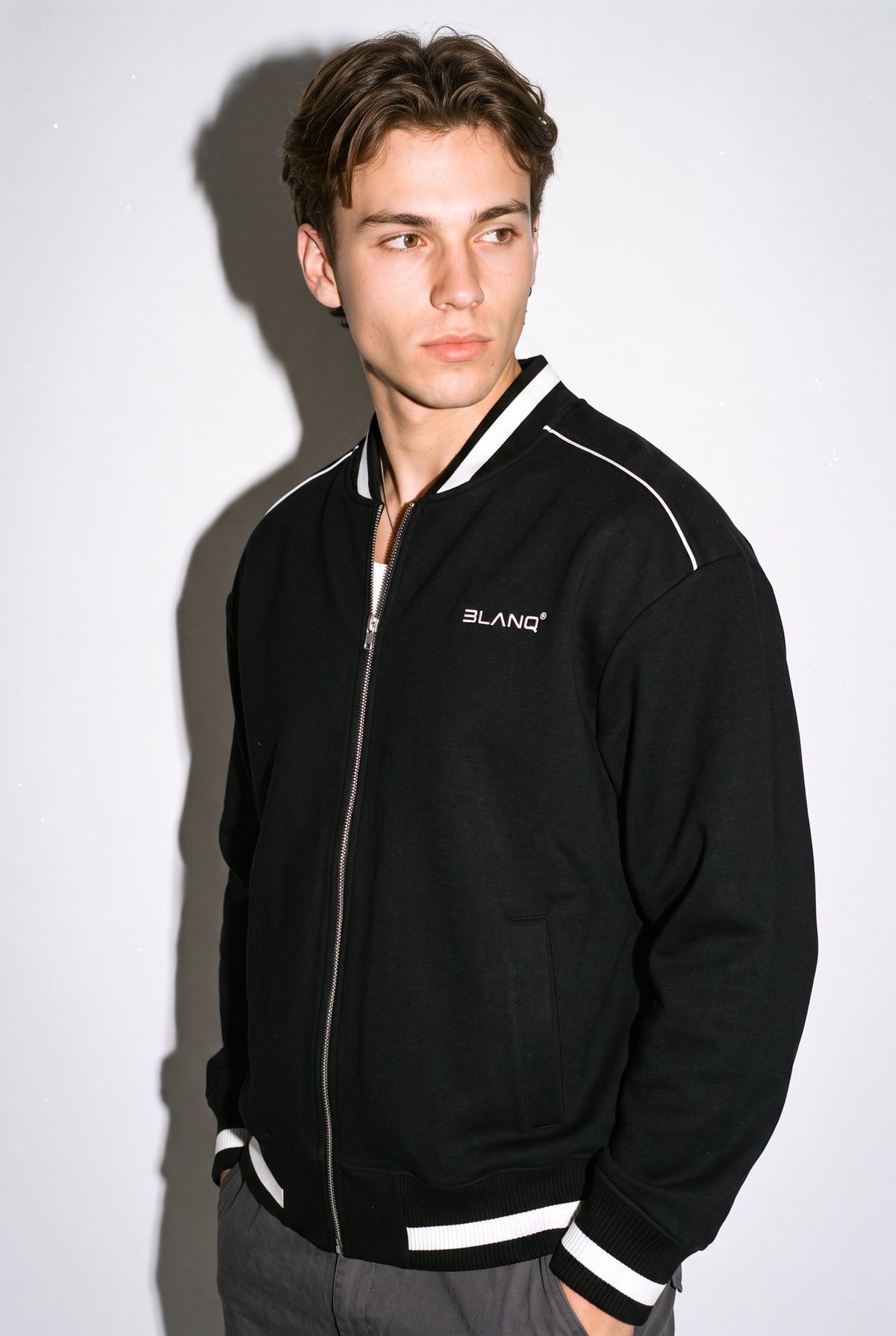 CONTRAST PIPING ZIP BOMBER JACKET - BLANQ²
