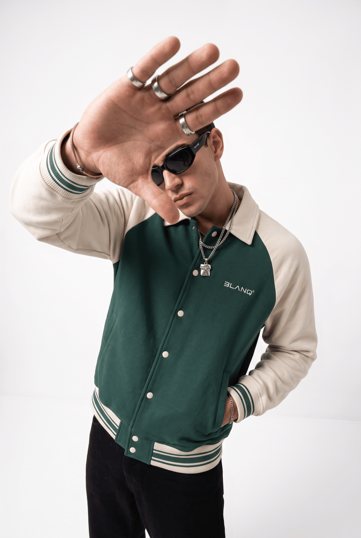 CONTRAST SLEEVE BASEBALL JACKET - BLANQ²