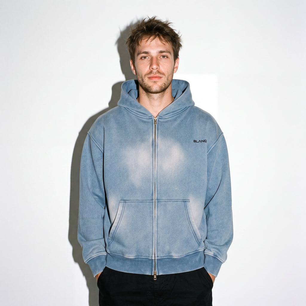 SUNFADE TWO-WAY ZIPPER BOXY FLEECE HOODIE
