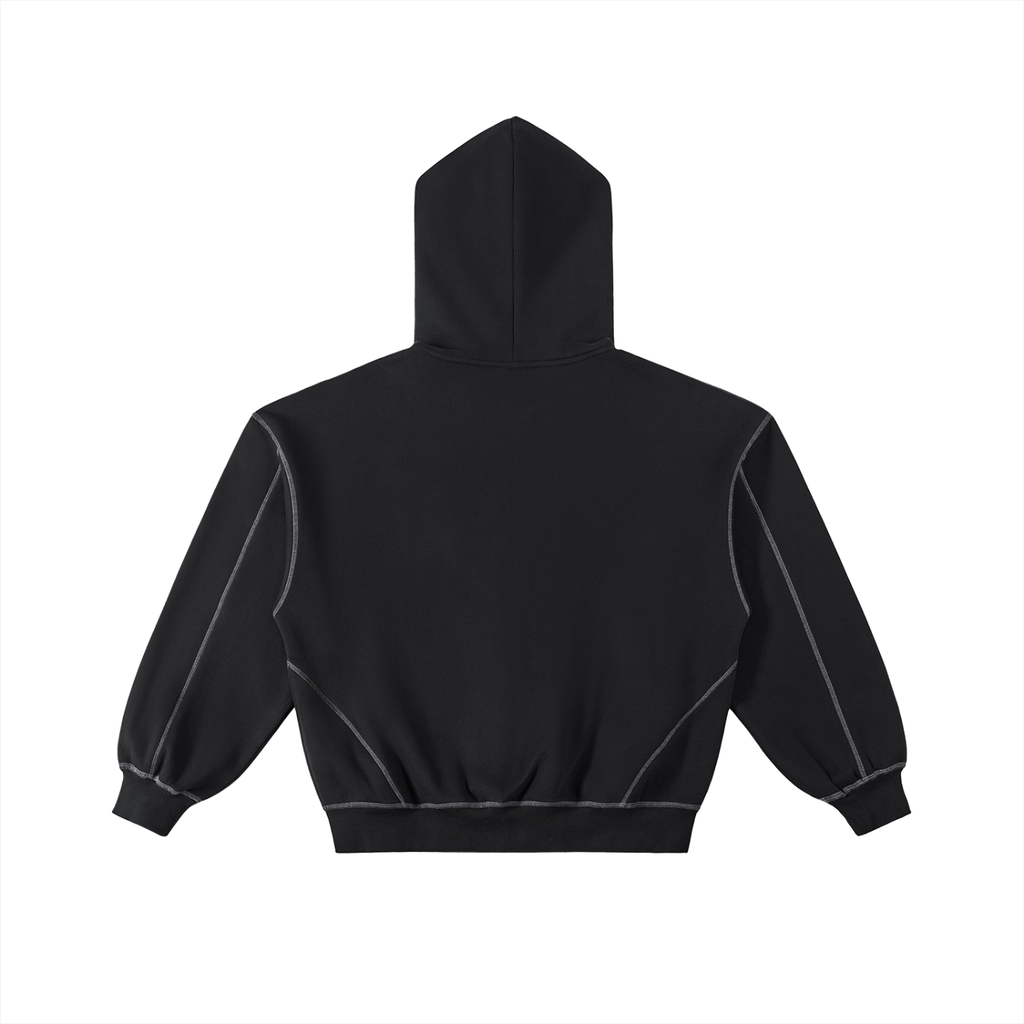 CONTRAST-STITCHED BOXY FLEECE ZIP HOODIE