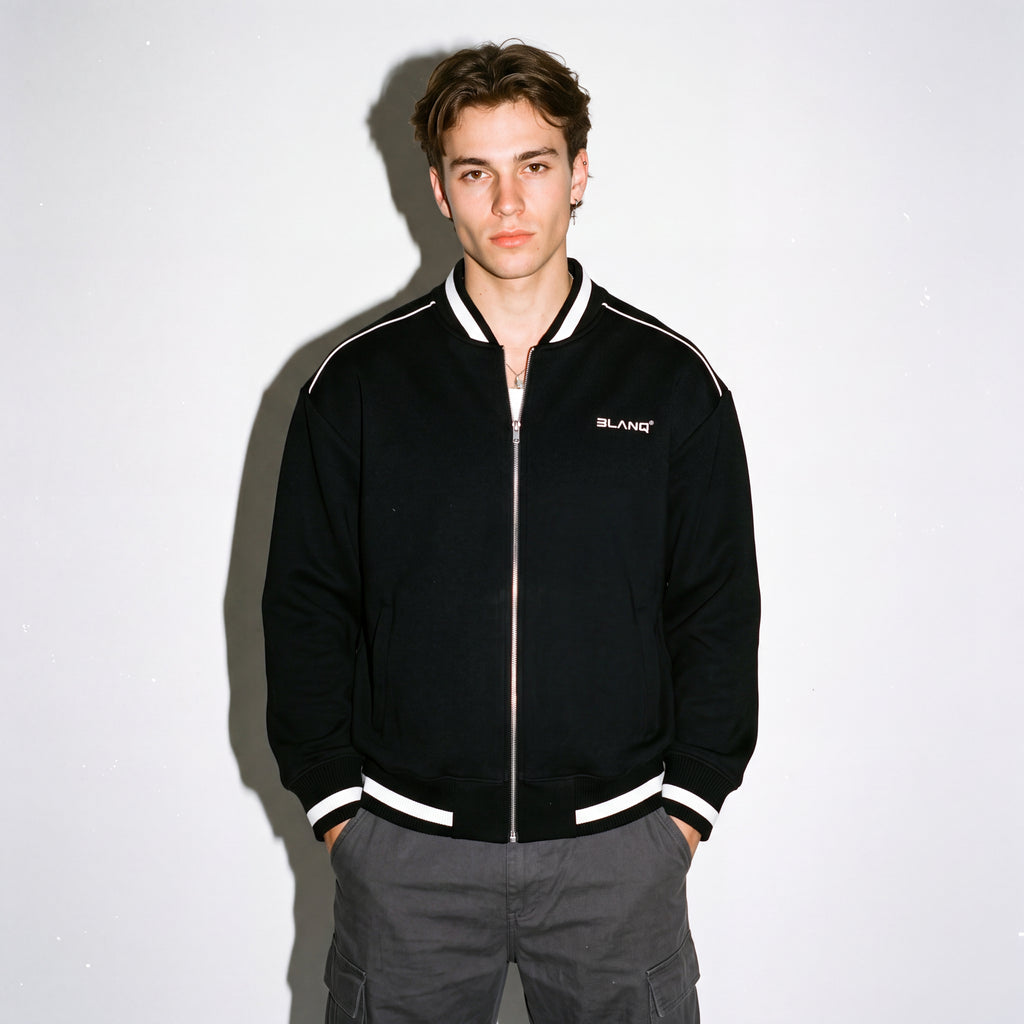 CONTRAST PIPING ZIP BOMBER JACKET