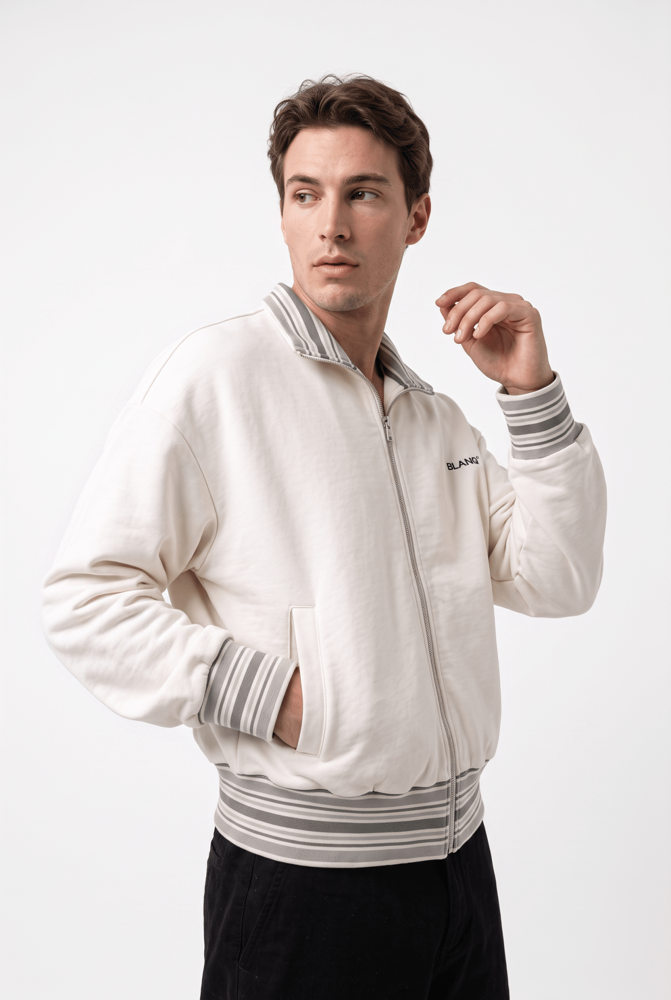 Striped Rib Collar Jacket - BLANQ²