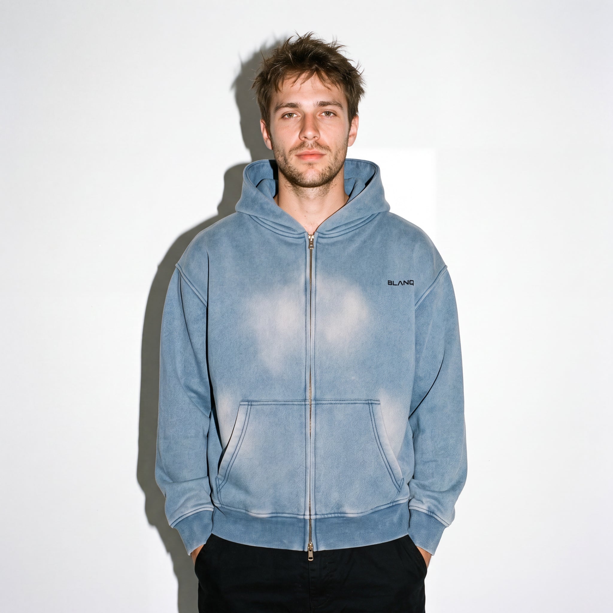 SUNFADE TWO-WAY ZIPPER BOXY FLEECE HOODIE - BLANQ²